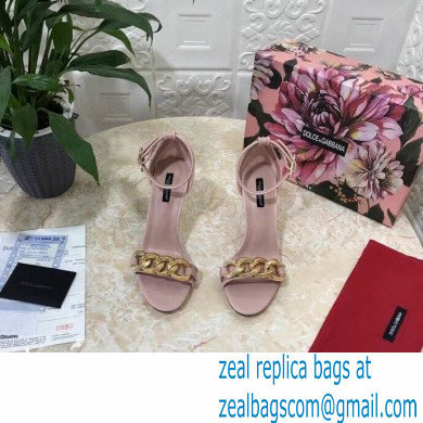 Dolce  &  Gabbana Heel 10.5cm Leather Chain Sandals Light Pink with Baroque D & G Heel 2021